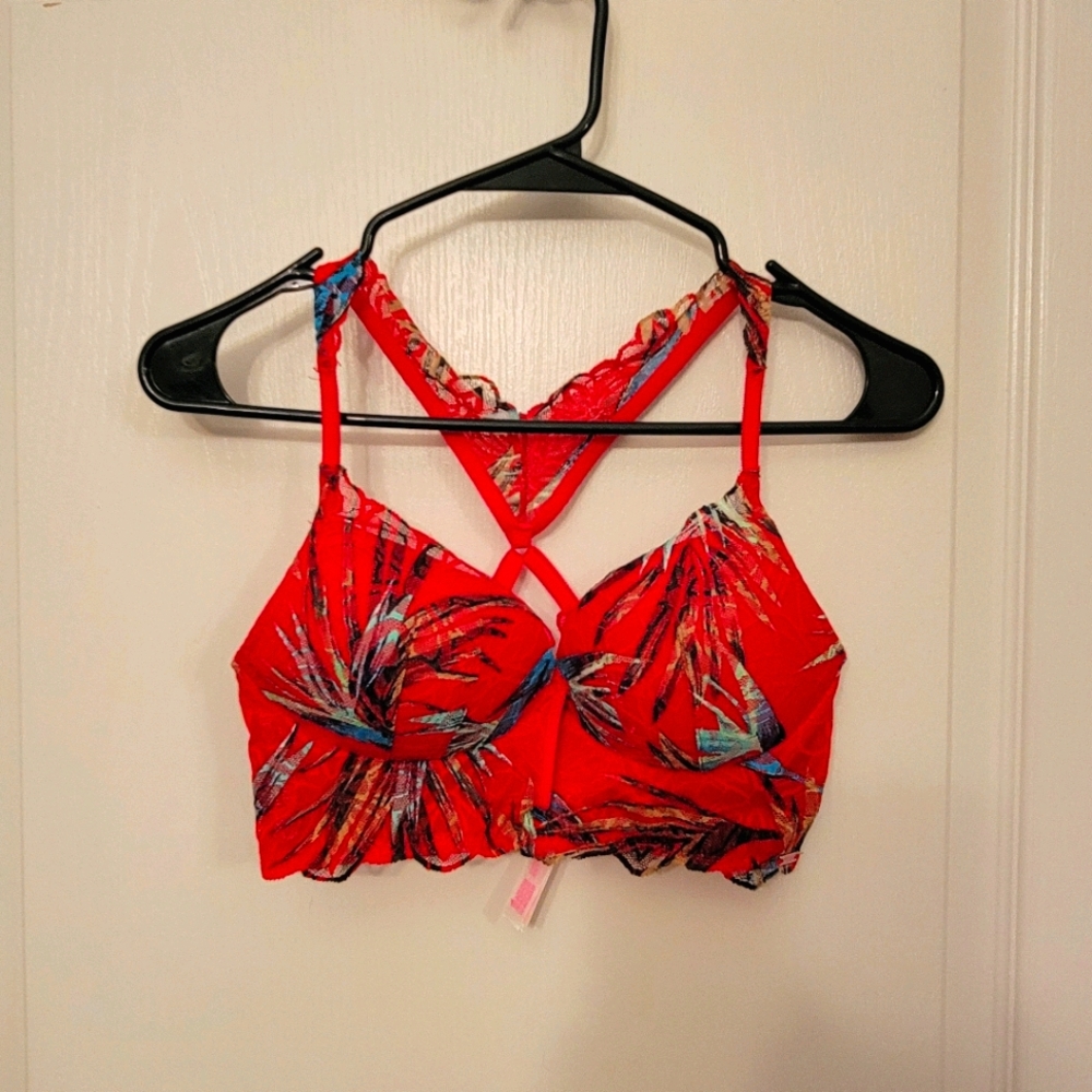 PINK Push-up Bralette Leaf Design